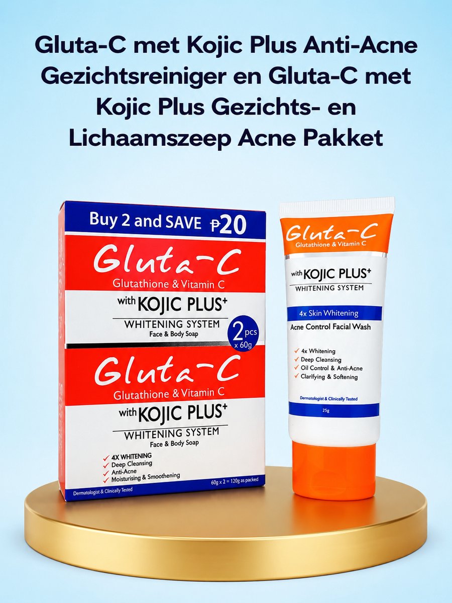 Gluta-C met Kojic Plus Anti-Acne Gezichtsreiniger en Gluta-C met Kojic Plus Gezichts- en Lichaamszeep Acne Pakket