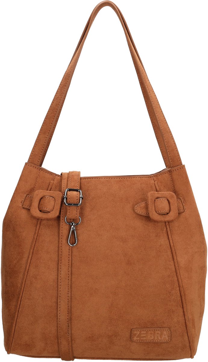 Zebra Trends Davina Schoudertas - Dames Tas - Shopper - Suede Look - Verstelbare Schouderband - Ritssluiting - Camel