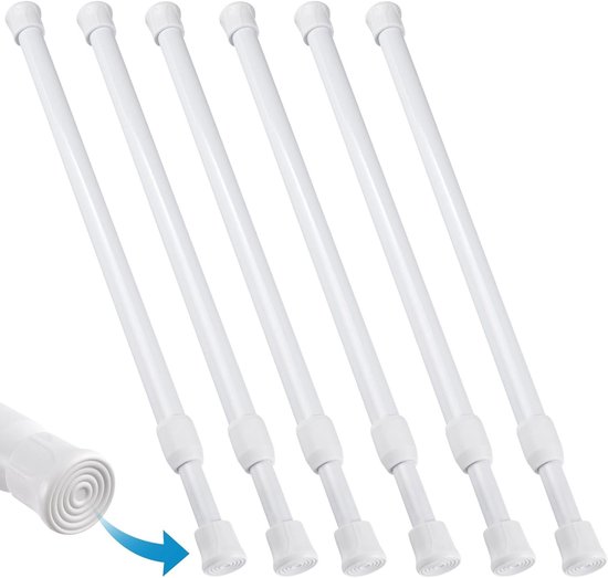 Foto: 6 stukken tension gordijnroede verstelbare lente tension rod rvs kleine tension rod zonder boren wit lengte 30 tot 50cm diameter 13mm voor vensters boekenplank kledingstangen droogsteun