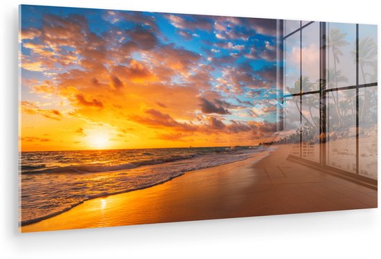 ® Glasschilderij 160x80 cm - Schilderij acrylglas - Tropisch - Strand - Zon - Foto op glas - Muurdecoratie woonkamer - Wanddecoratie slaapkamer - Schilderijen