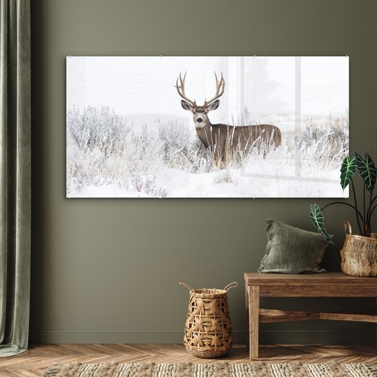 Peintures Plexiglas - Cerf - Hiver - Neige - 160x80 cm - Peinture sur verre