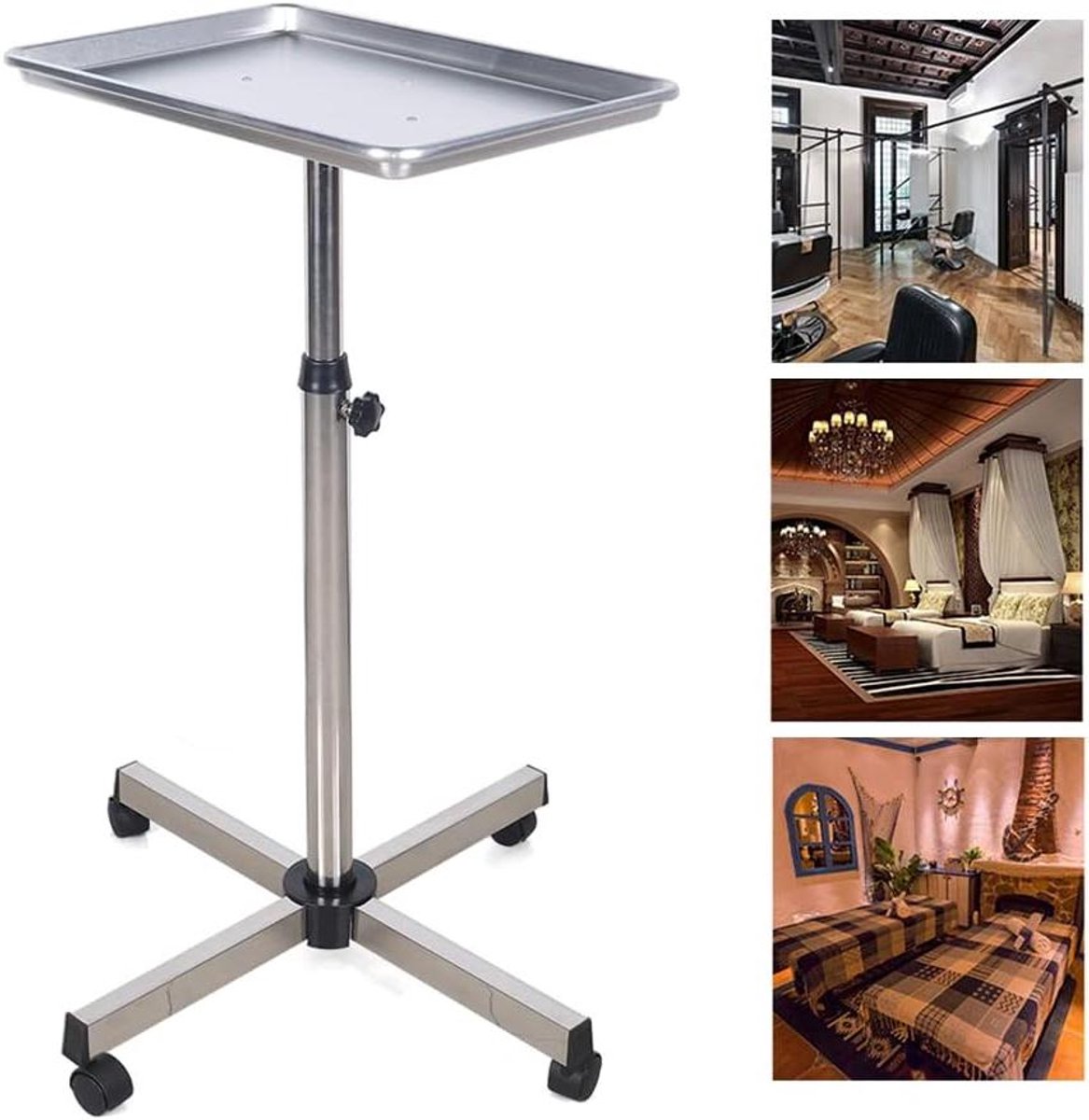 Salon Trolley - Mobiele Werktafel - Schoonheidswerk - In Hoogte Verstelbaar - 70-103 cm - Zilver