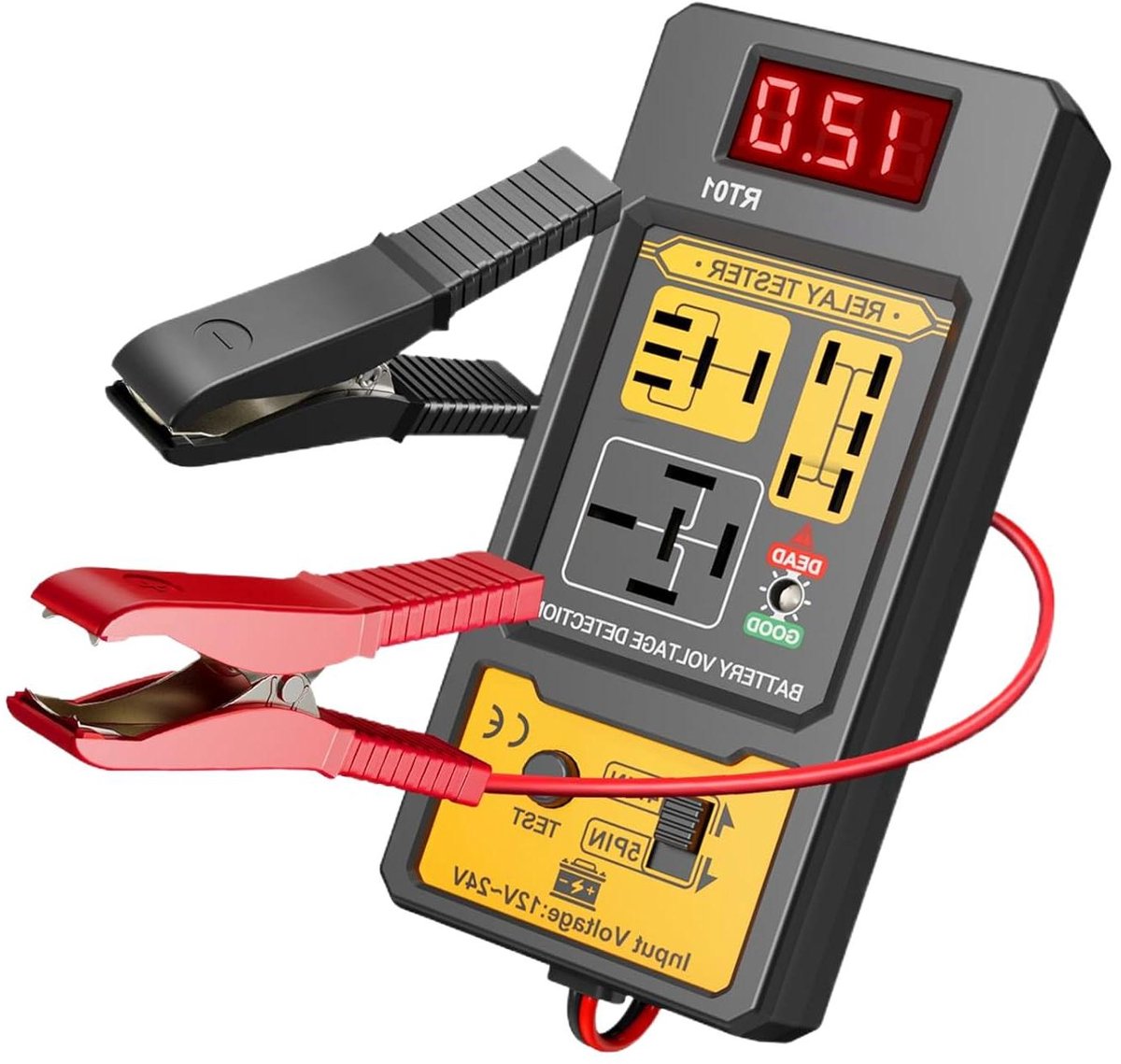 Accu Tester - Voltmeter Scanner - Voertuig Diagnose - Dubbele Kleur Feedback - 42 cm Kabel - Zwart