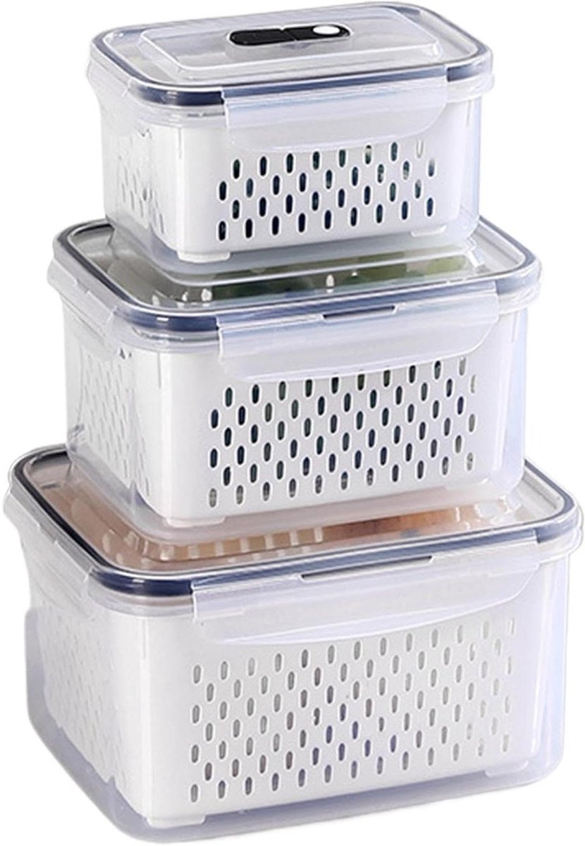 Voedselopbergdozen - Koelkast organizers - Voedsel bewaren - Dubbellaags ontwerp - 3-delige set - Transparant