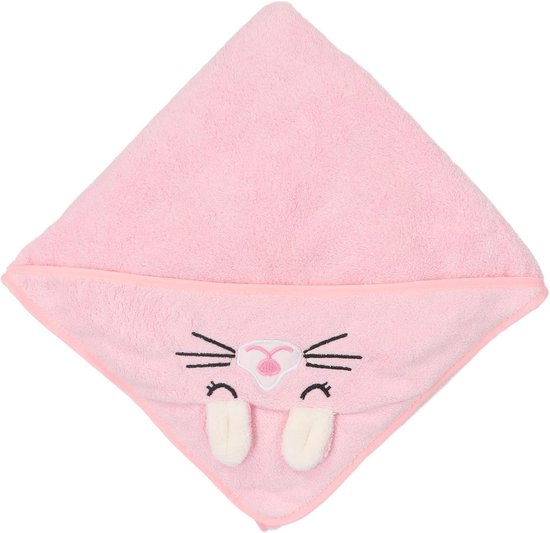 Babybadjas met capuchon - Omslagdoek baby - Na het baden - Zacht fleece materiaal - 80x80cm - Roze Kat — afbeelding 4