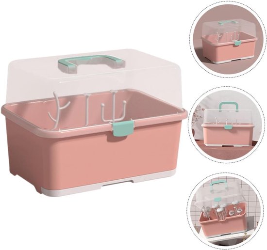 Fles Drogen Rek - Baby Fles Houder - Baby Spullen Opbergen - Stofvrij en Hygiënisch - 29x23x9 cm - Roze — afbeelding 5