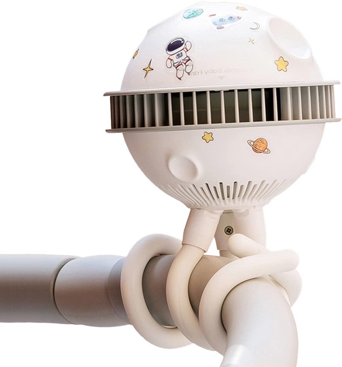Wandelwagen Ventilator - Draagbare Mini Fan - Persoonlijke Koeling - Flexibel Octopus Statief - 240 Gram - Wit