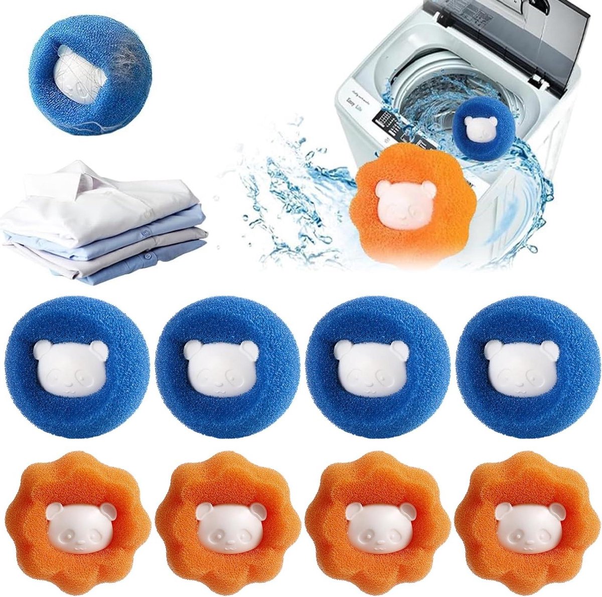 Haarverwijderaar Wasmachine - Pluisvanger Herbruikbaar - Kleding Reinigen - Absorbeert Haren Pluis - 8 Stuks - Blauw
