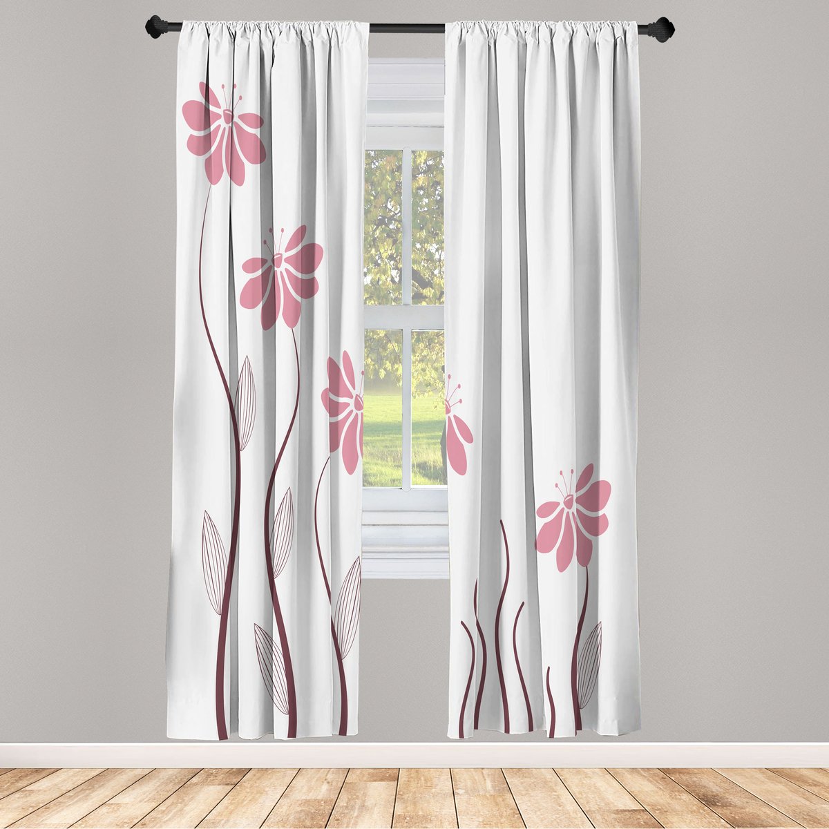 ABAKUHAUS Bloemengordijnen, Set van 2 panelen voor woonkamer en slaapkamer, 150 cm x 225 cm, Witte Roos