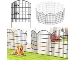 Garden Fence 4 Panels + 1 Gate, Outdoor Stainless Metal Fence for Dog Pet Pet Barrier Garden Fence Panel Border for Garden Patio Flower Bed (32" H x 28"W,Length Total