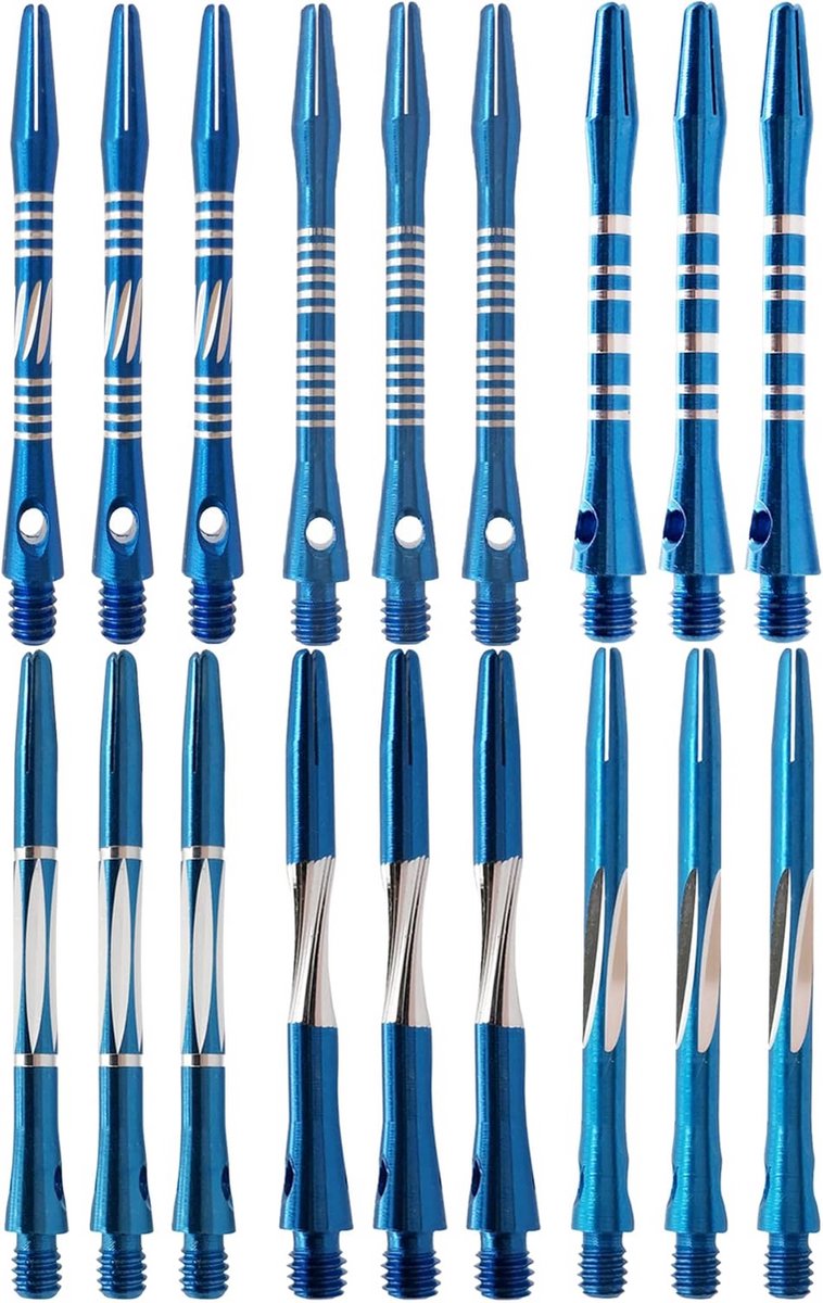 Dartpijlen Assortiment 18 Delig Metalen Shafts Blauw Standaard 2BA Schroefdraad