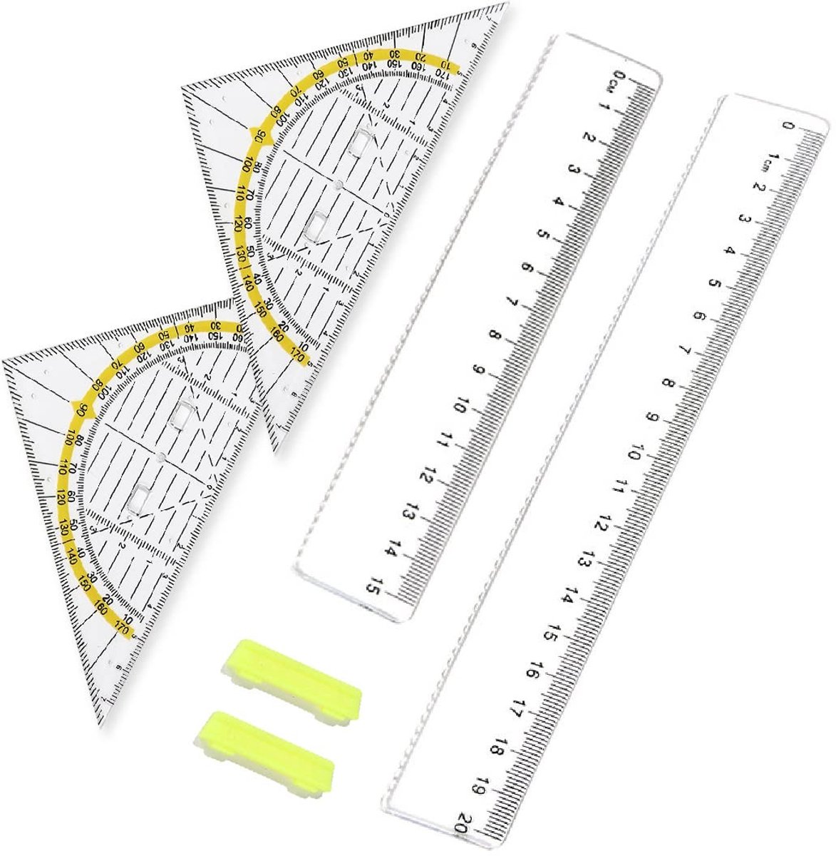 ONF3 - Set van 2 kunststof linialen - Meetgereedschap - Transparant - Driehoekige linialen - Voor school, kantoor en thuis - Flexibel en multifu...