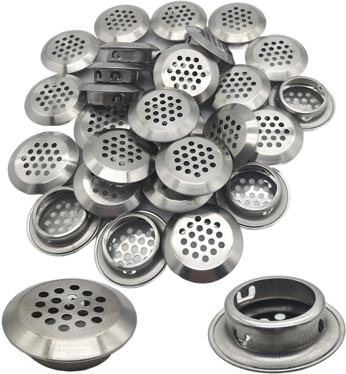 aladdien - Ventilatierooster - Roestvrij staal - Ronde vorm - 29mm - 30 stuks - Geschikt voor keuken en badkamer - Zilver