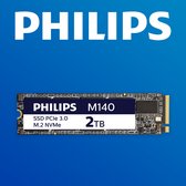 Drive Solid interne Philips — 2 To — M.2 M140 — NVMe PCIe Gen3 — 2 To — pour ordinateurs de bureau, ordinateurs portables, jeux, graphiques et montage vidéo — lecture 3 500 Mo/s — écriture 3 000 Mo/s