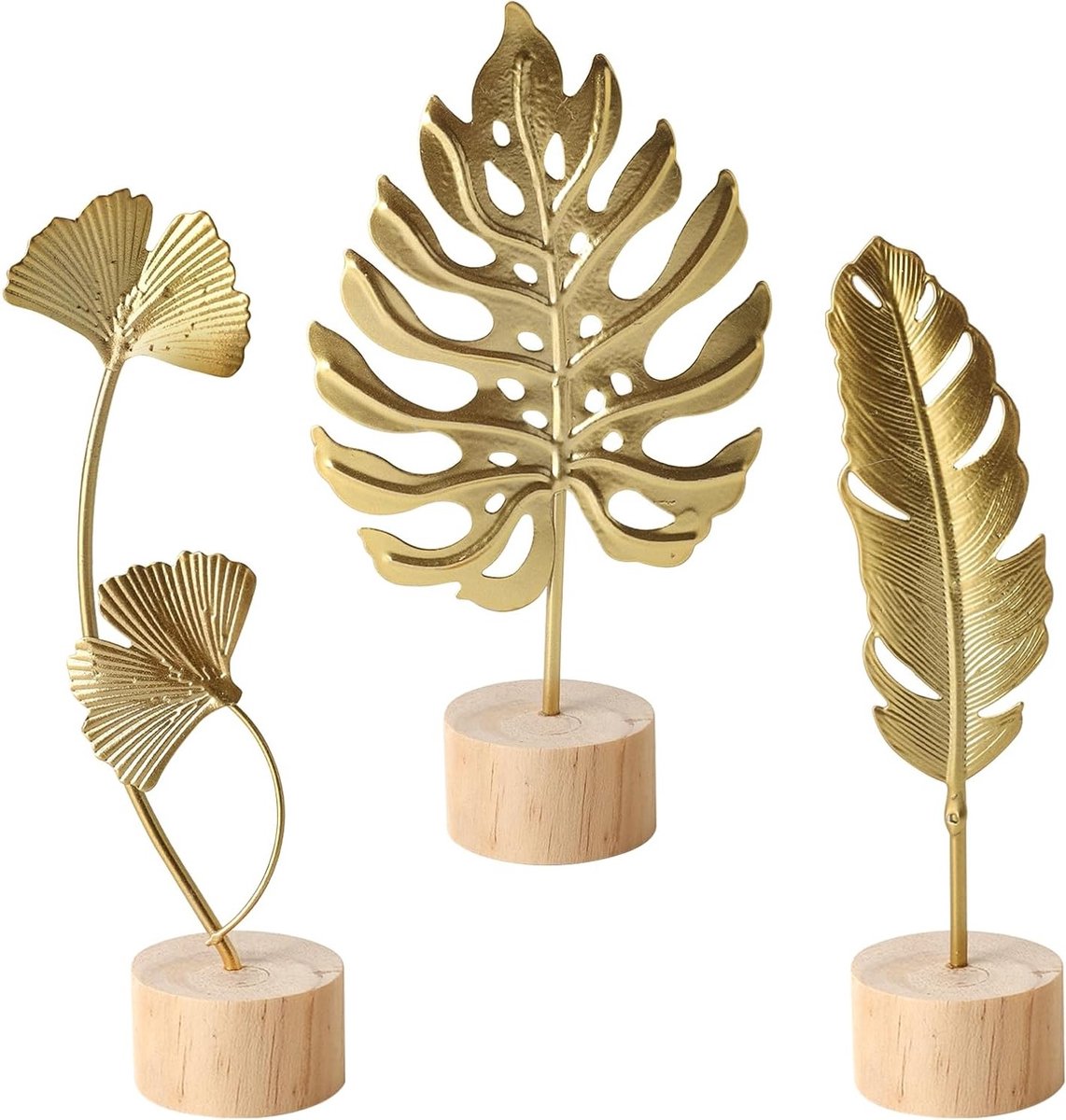 Metalen Blad Sculptuur - Decoratief Blad Metaal - Woonkamer Decoratie - Set van 3 Designs - 3 stuks - Goud