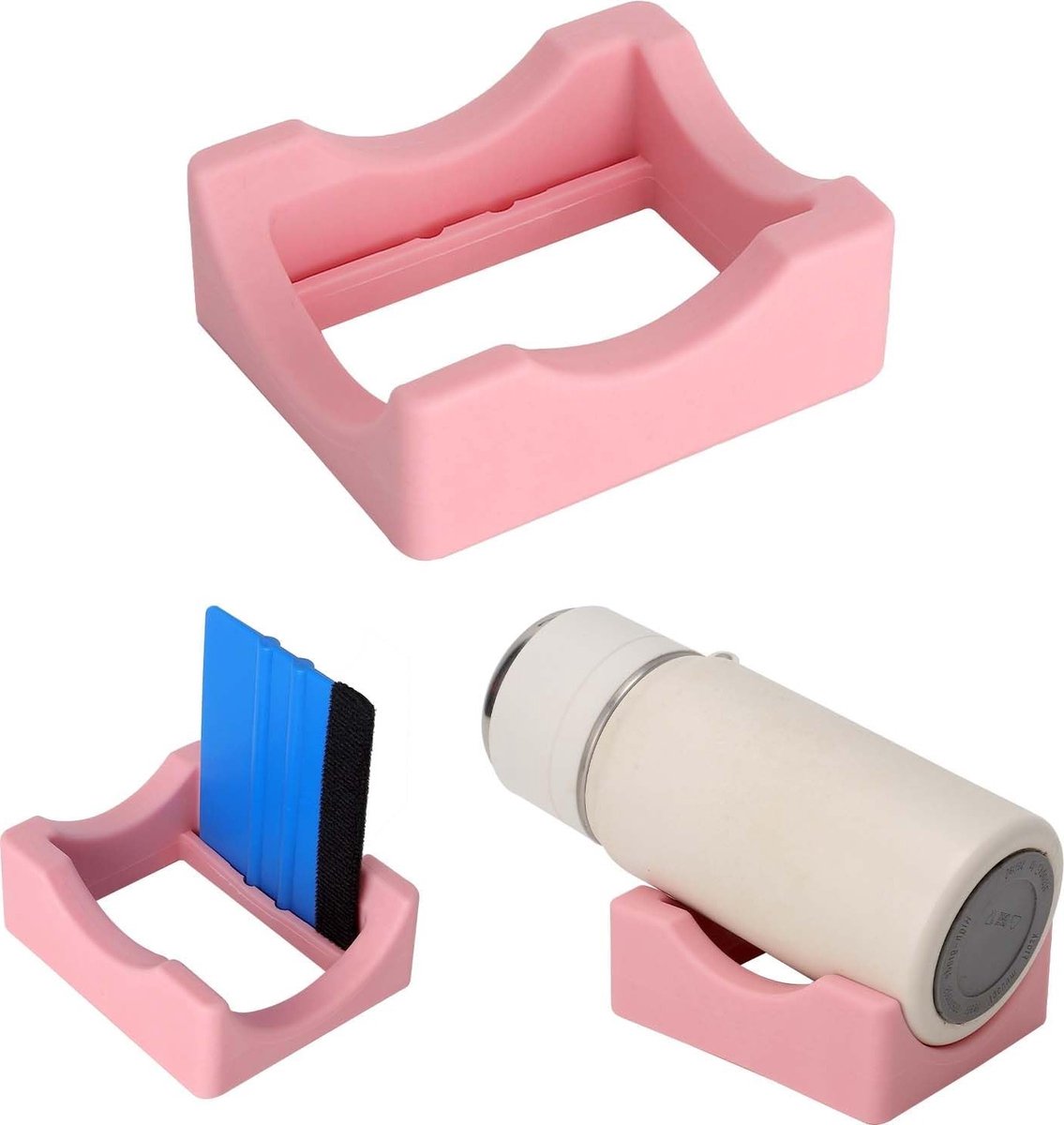 Antislip bekerhouder met schraper voor handwerk en glaskunst, ideaal voor knutselen en kunstprojecten, 1 stuk (roze)