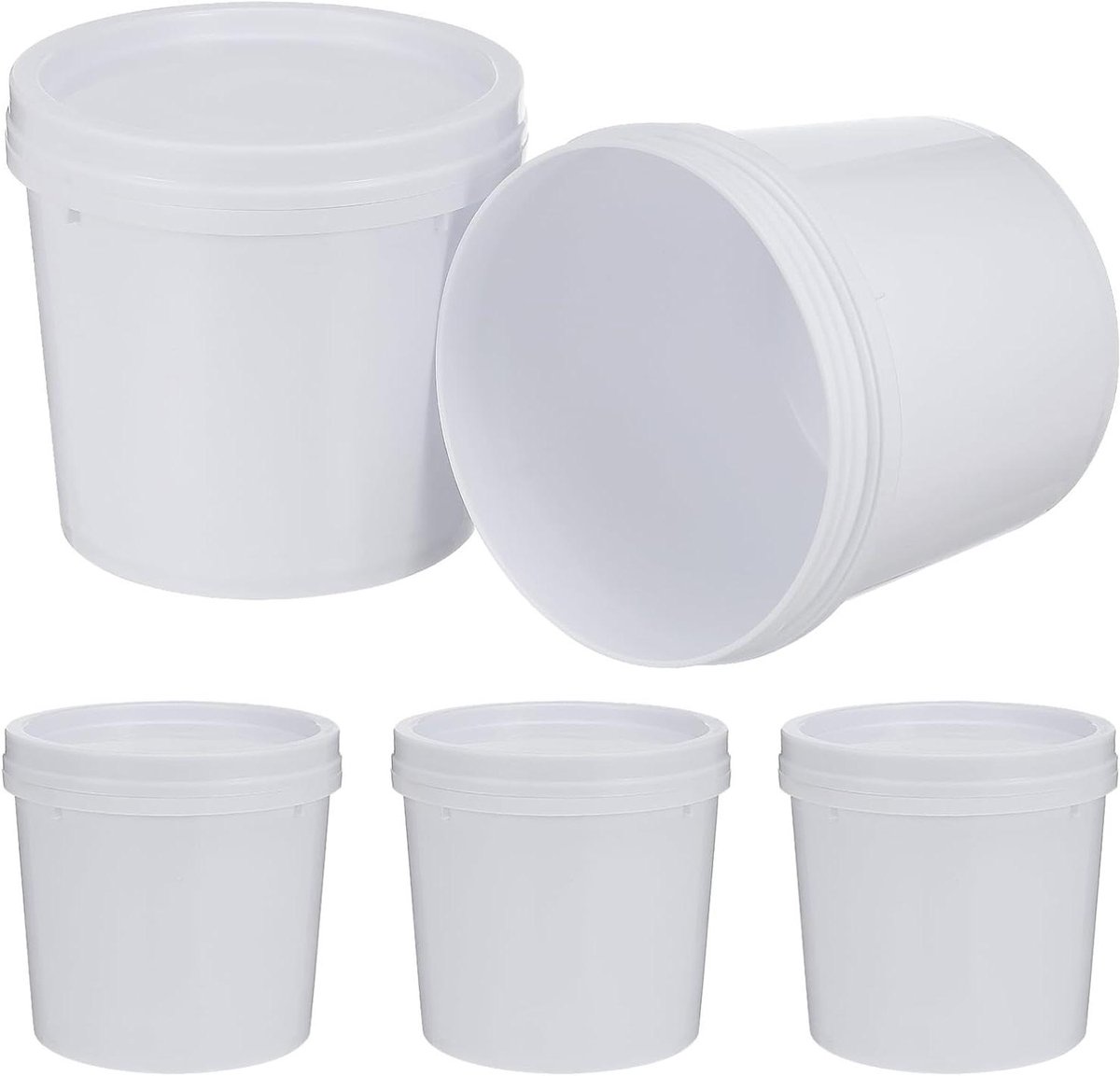 Plastic Emmer - Opslag Bak - Huishoudelijk Gebruik - Met Deksel - 1 Liter - Wit