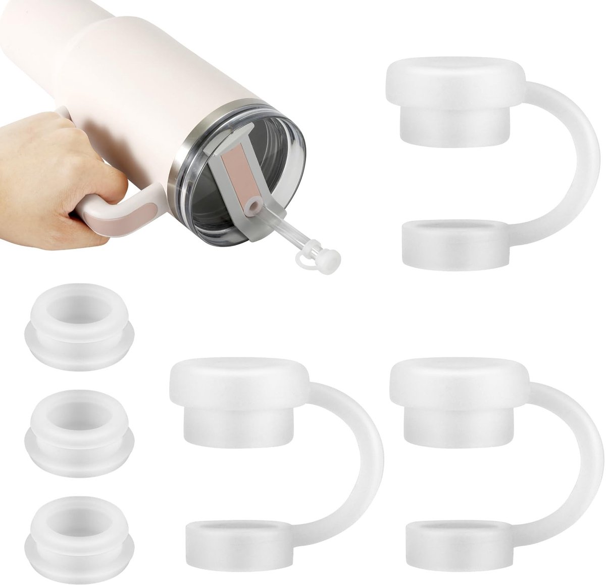 Allecto - Morsstopper - Rieten Hoes - Lekvrij - Wit - Silicone Doppen - Perfect voor Rietjesbekers - 3 Stuks