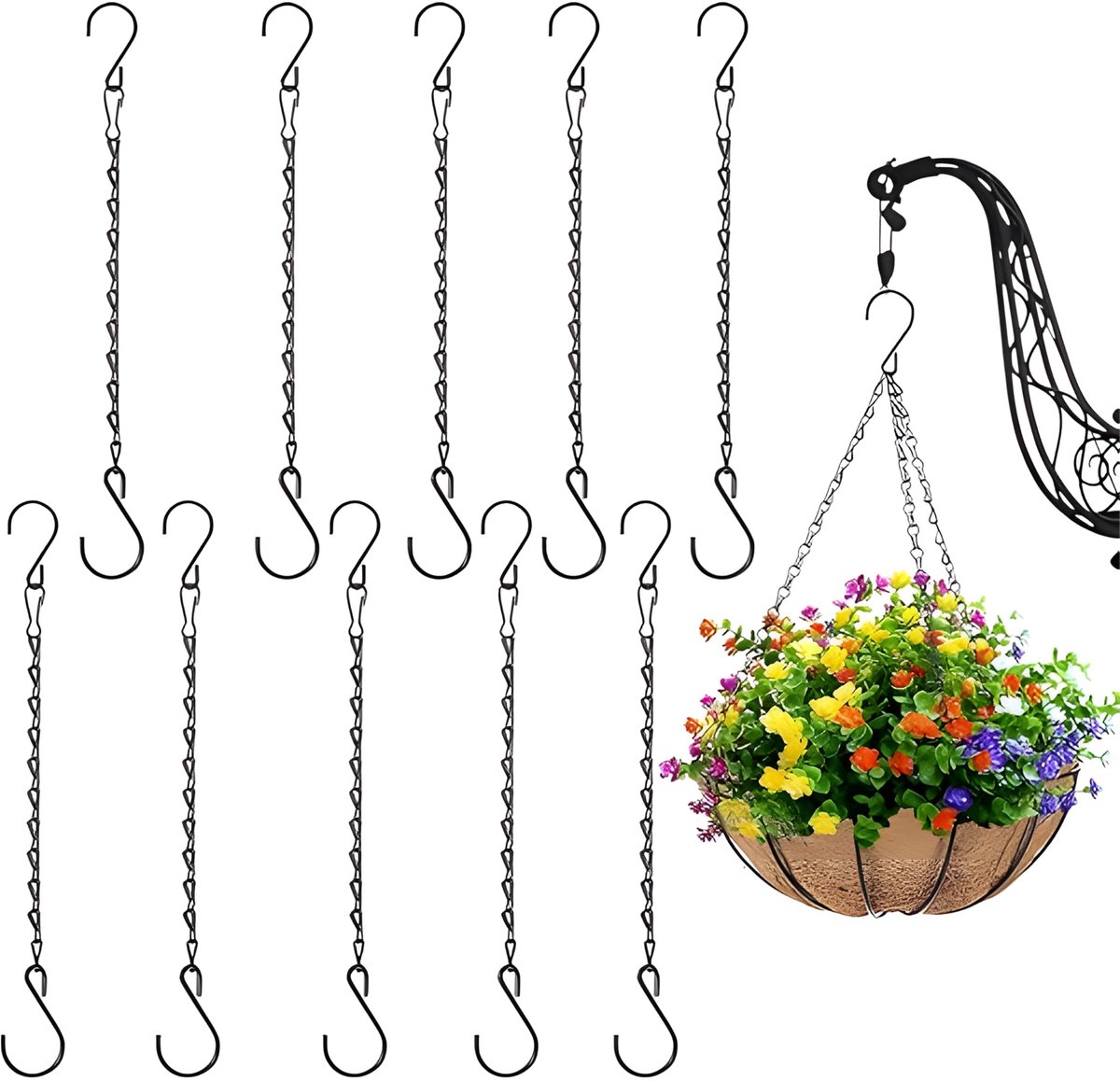 Allecto - Hangketting - Metaal - Modern - 10 Stuks - Voor Planten en Lampen - Geschikt voor Binnen en Buiten - Zilver