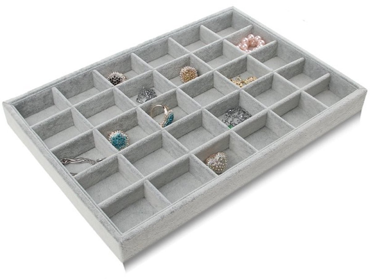 Store_8 - Grijze Velvet Sieradenbox - Voor Kettingen, Armbanden, Ringen en Oorbellen - Ruimtebesparend en Chic - Geschikt voor Organisatie - Ideaal...
