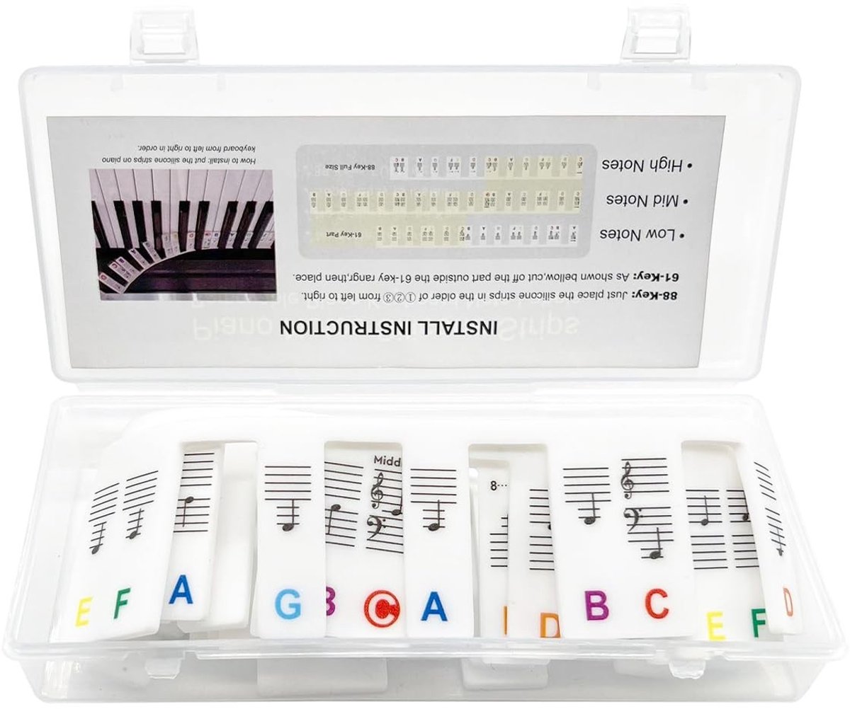 Allecto - Verwijderbare Piano Noten Labels - Silicone Muziek Letters - Ideaal voor Beginners - Geschikt voor 88 Toetsen - Muziekonderwijs - Leer P