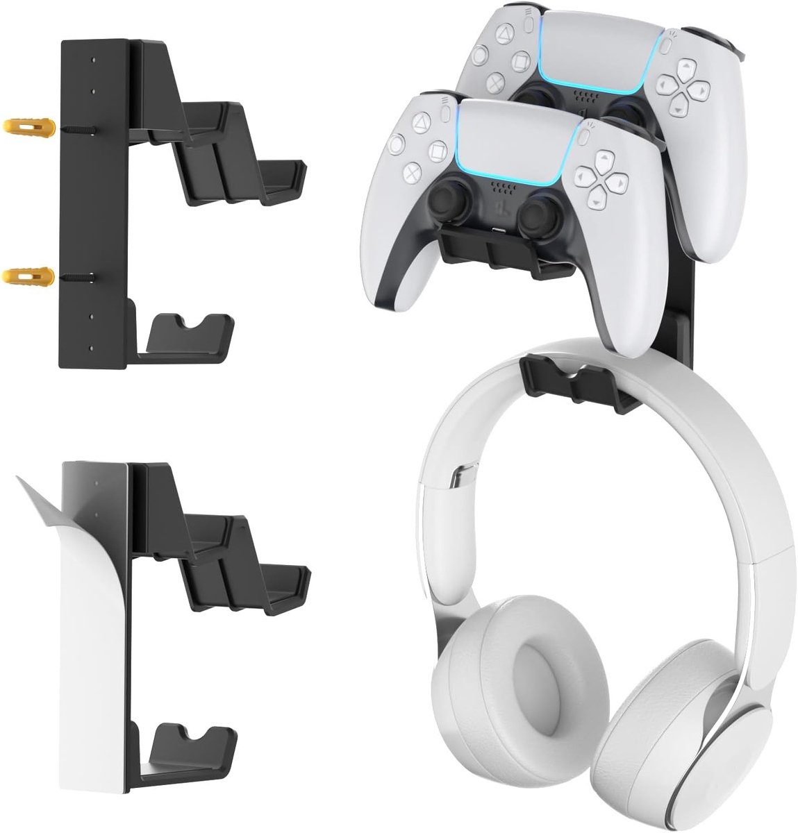 Dual Controller en Hoofdtelefoonhouder Wandmontage - Gaming Headset Hanger voor Xbox, PS5, Switch en PC Accessoires met Lijm of Schroeven Installatie