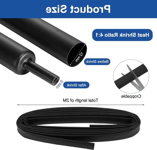 2 Meter Krimpfolie, 4:1 Krimpverhouding, Ø 12 mm, Met Lijm, Polyolefine, Zwart, Waterdicht, Isolatie, Kabelisolatie, Markering en Bescherming — afbeelding 5