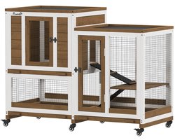 WEVERO Houten Konijnenhok Binnen met Wielen – Ruim Konijnenkooi Knaagdierenhok op Wielen – 110x50x86 cm – Grijs