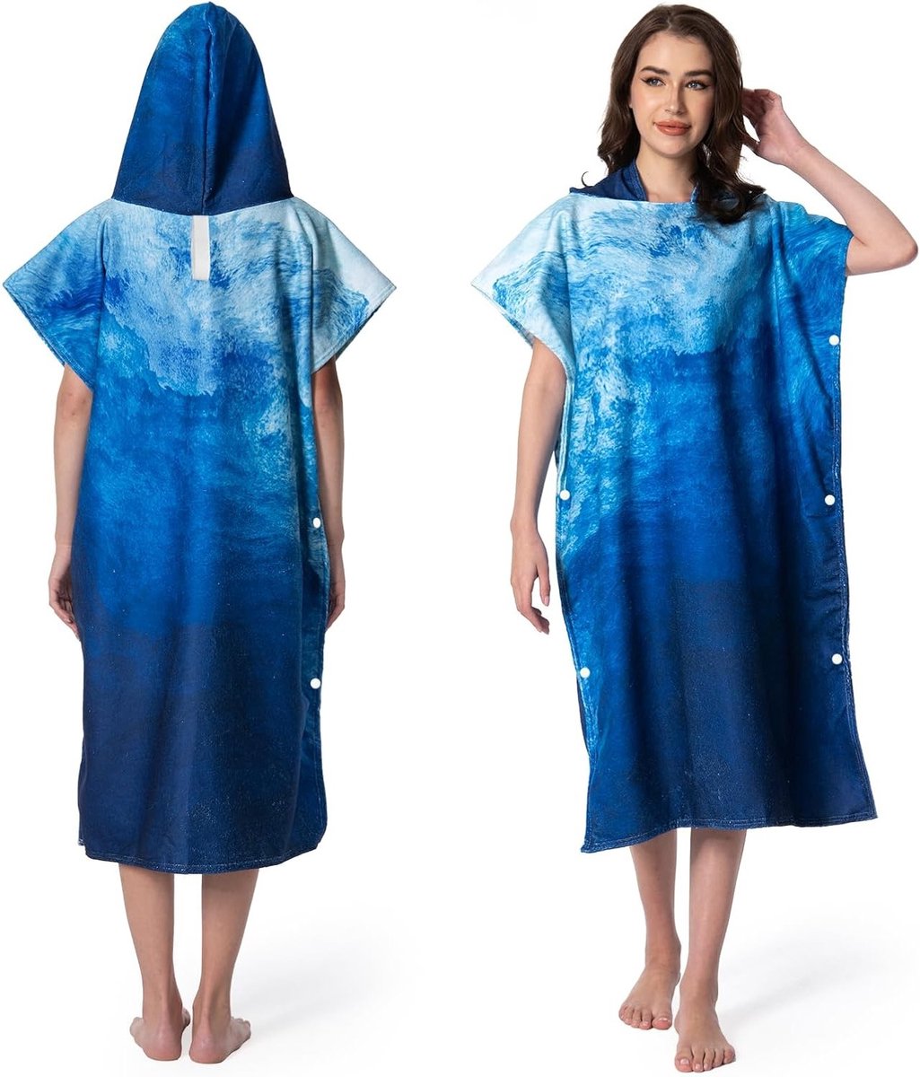 Dressing Poncho en Badjas voor Volwassenen, Ideaal voor Zwembad, Strand en Surfen, Sneldrogend en Lichtgewicht, Met Knopen, 108L x 82B CM