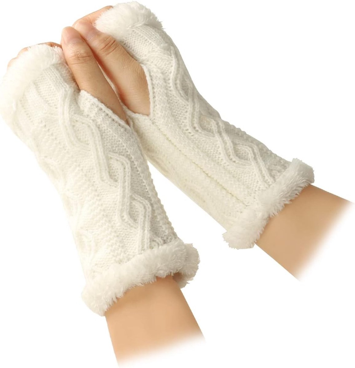 Vrouwelijke Gebreide Vingerloze Handschoenen voor de Winter - Pluche Polswarmer met Duimopening en Comfortabele Pasvorm