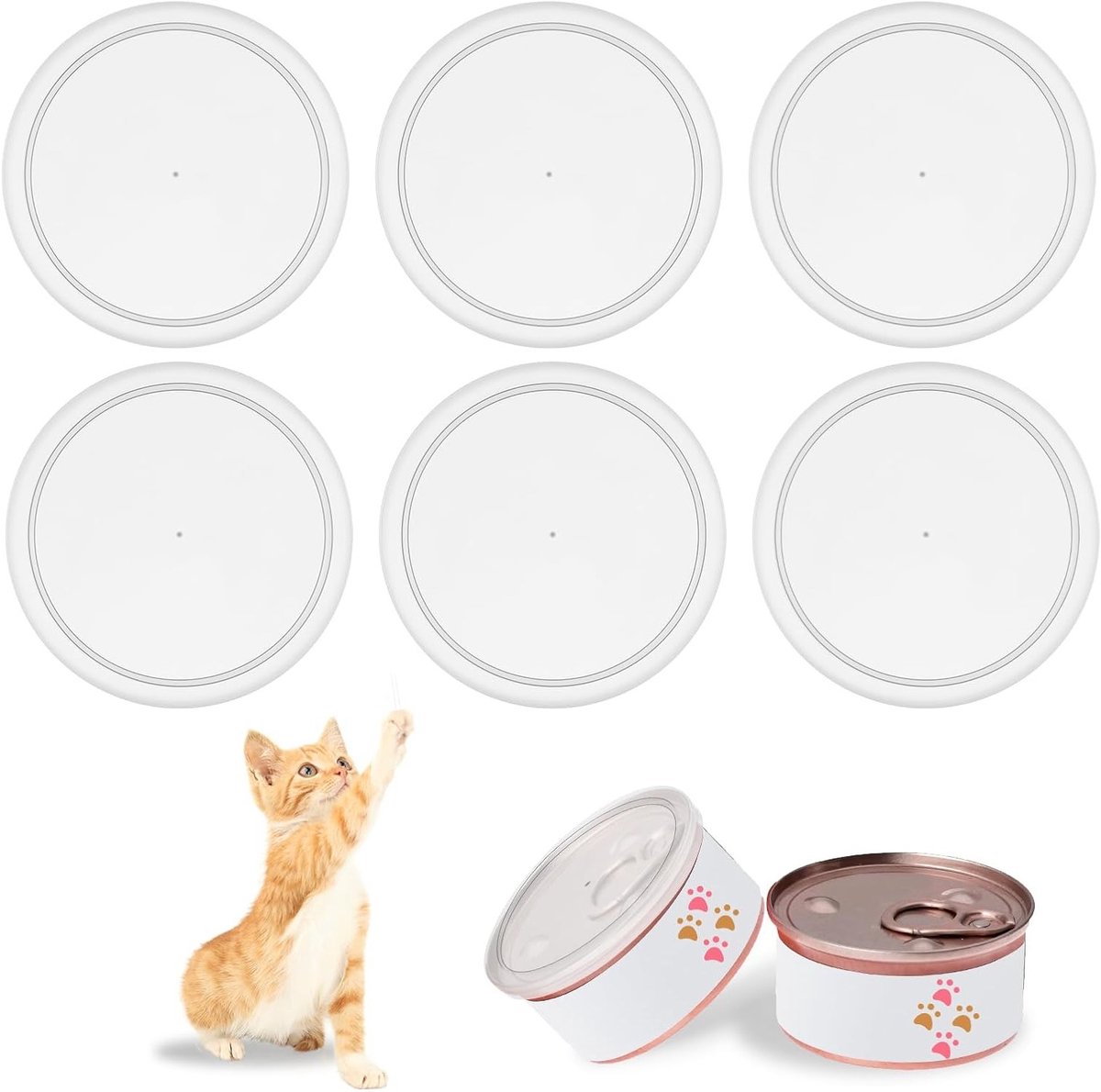 Hernieuwbare 100mm Pet Tin Lids - 6 Stuks Plastic Deksel voor Honden- en Kattenvoer, Ideaal voor Voedselopslag en Versheid