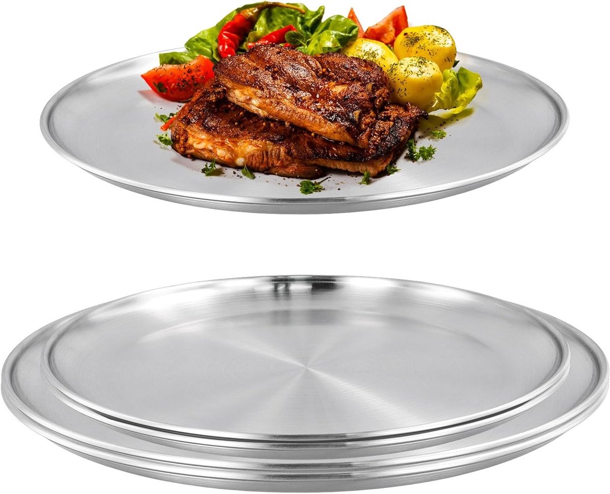Set van 5 roestvrijstalen borden - 26 cm en 30 cm - Ronde eetplaten voor camping en thuis