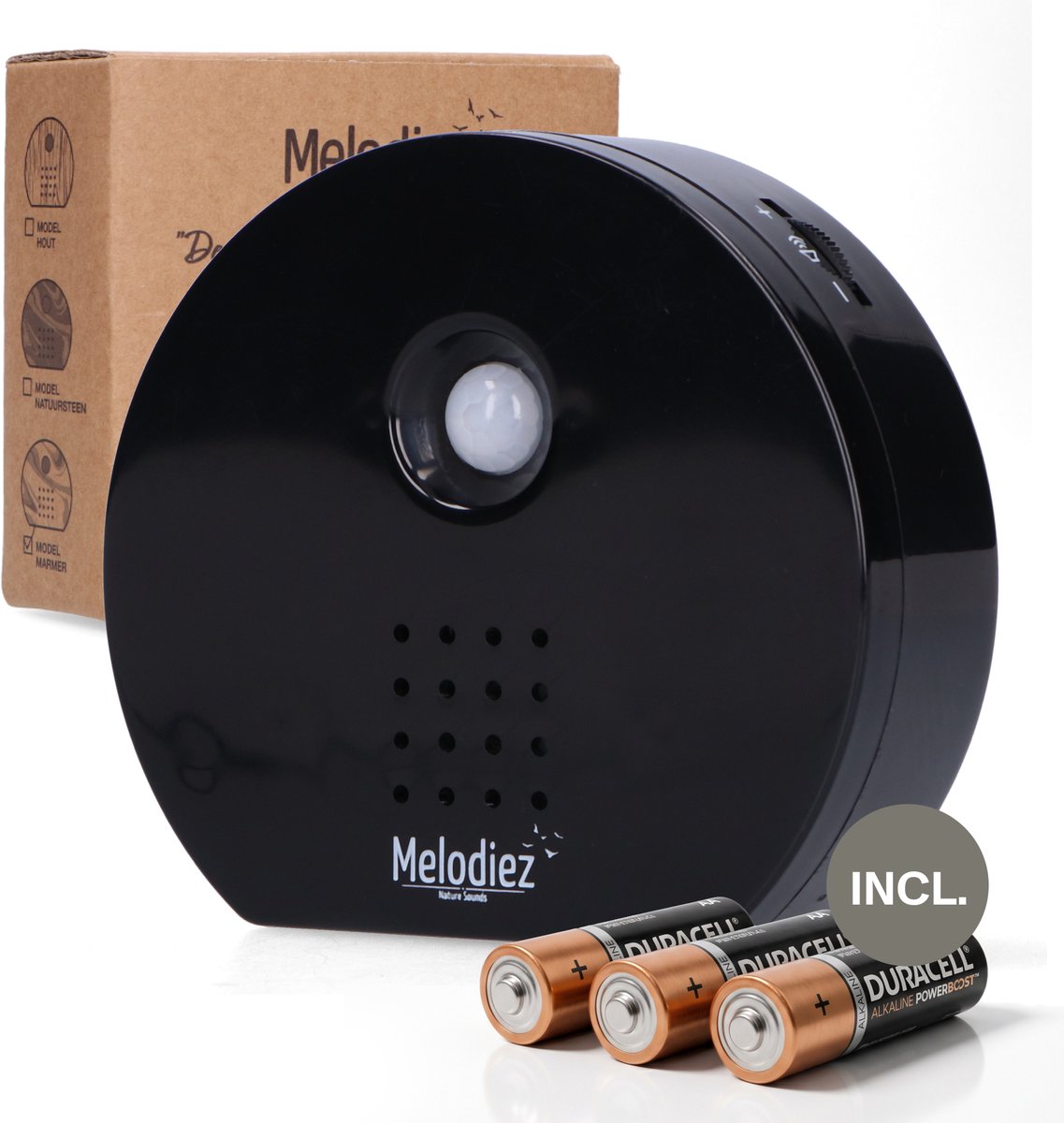 Melodiez Vogelhuisje Met Geluid - Box Incl. Batterijen en 5 Natuurlijke Vogel, Oceaan en Jungle geluiden - Vogelgeluiden Huisje Voor op Toilet - Vogelgeluiden Huisje met Sensor - Zwart