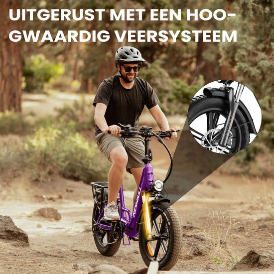 Maxtron Literider Elektrische Fiets–Opvouwbaar–648Wh Accu–Voor- en Achter Hydraulische Schijfremmen–20×4.0 Inch Fatbike Banden - Actieradius tot 90 km - MOZO Aluminium Verende Voorvork met Lock-out - Elektrische Stadsfiets–Max. Belasting 180 kg–Paars van Maxtron — afbeelding 5