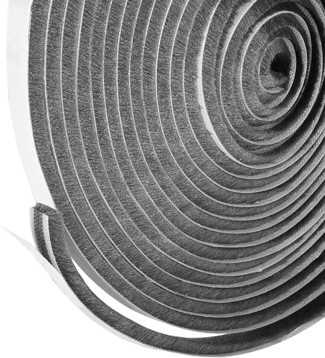 Draai- en tochtstrip voor deuren en ramen, zelfklevende borstelrand, luchtstopper voor schuifdeuren en ramen, 10 m lang, 9 mm breed, 5 mm dik