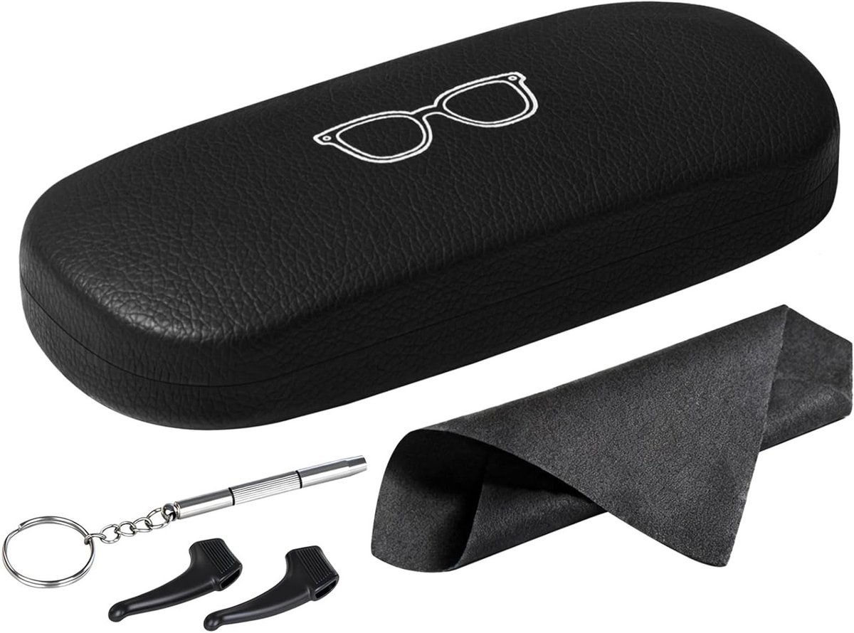 Elegante hardcase voor brillen van premium leer, met microvezeldoek, ideaal voor reizen en dagelijks gebruik, geschikt voor mannen en vrouwen