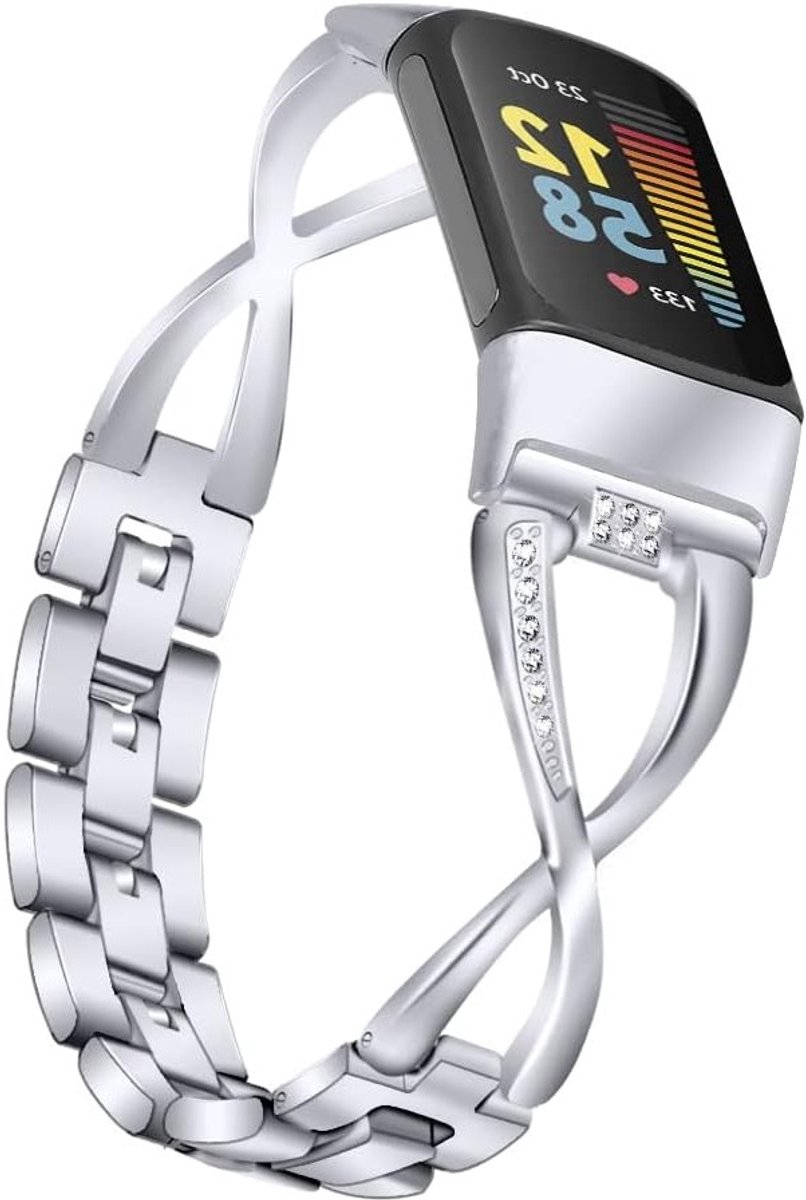 Vrouwelijke Glitterstrap voor Fitbit Charge 6 en 5 - Kristal Bling Diamanten Vervangband