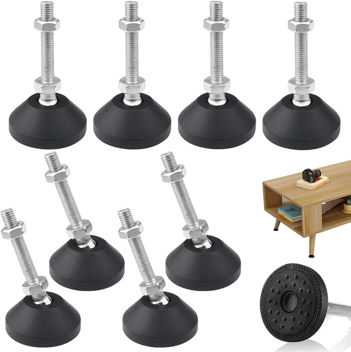 Set van 8 Verstelbare Voeten M8 x 50 mm - Antislip, Schokabsorberend en Hoogte Verstelbaar voor Meubels en Machines