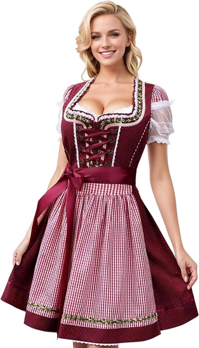 Mooie Midi Kostuumjurk voor Dames met Blouse en Schort voor Oktoberfest en Feestjes