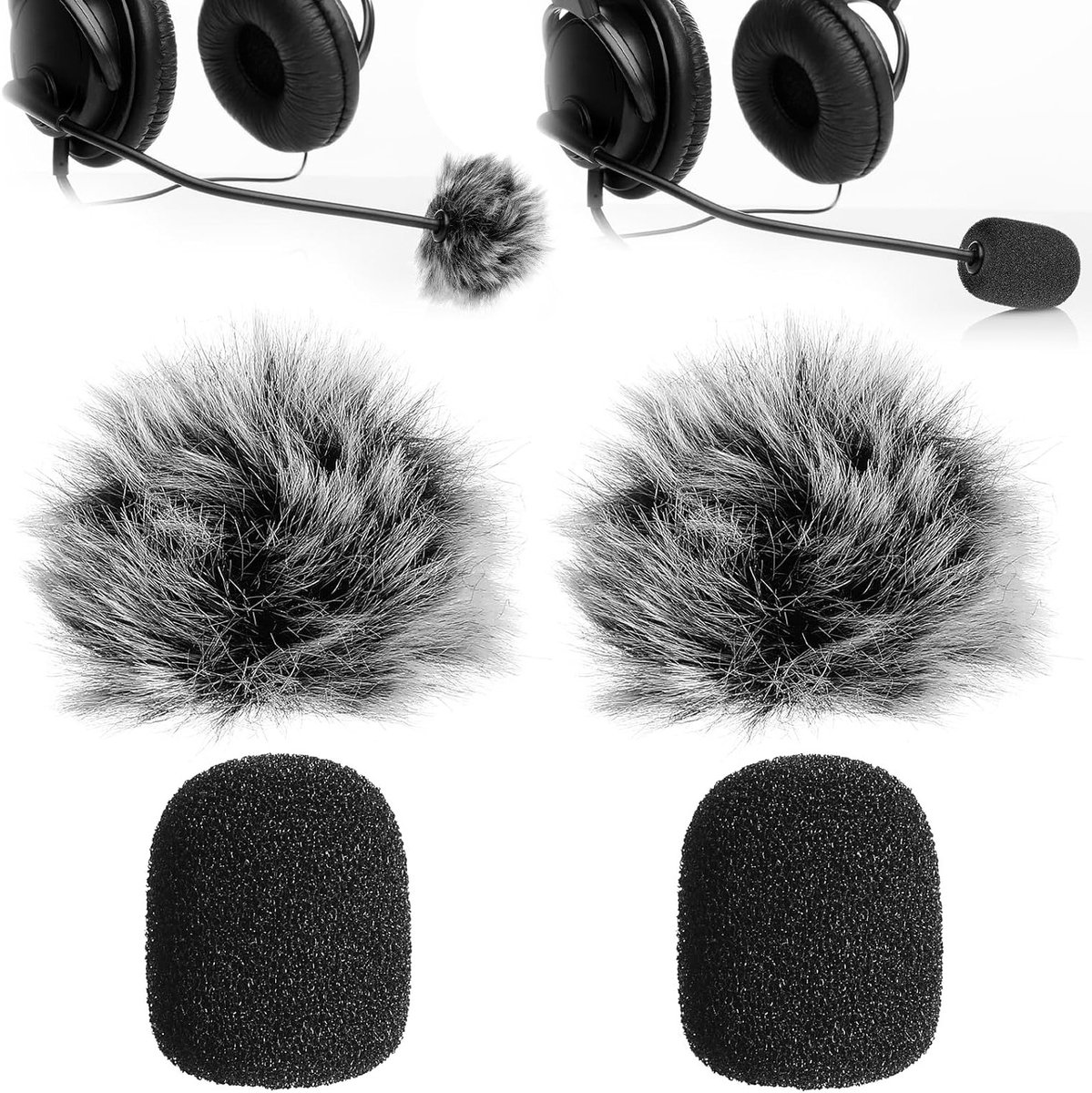 Set van 4 Mini Schuim Microfoon Windscreens en Fuzzy Covers voor Geluidsreductie, Ideaal voor Lavalier en Headset Microfoons
