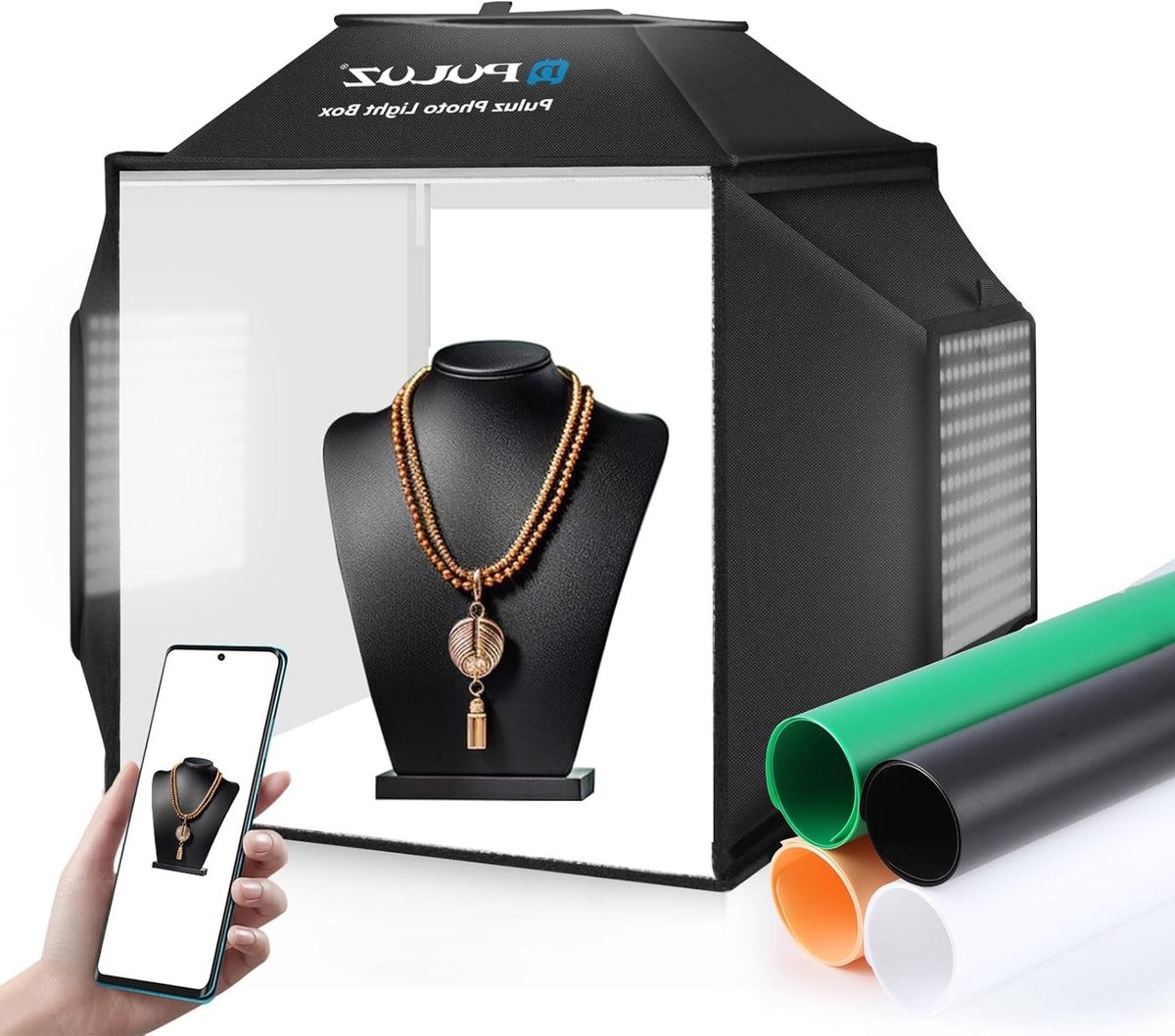 Professionele 40 cm Fotostudio Softbox met 5500K Verlichting en 4 Achtergronden voor Productfotografie