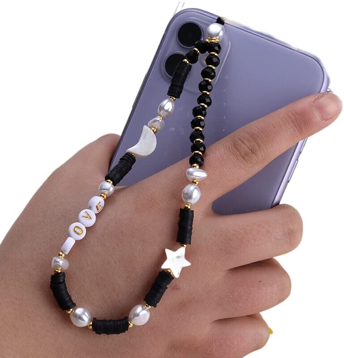Allecto - Telefoon Hangketting - Bohemian - Kleurrijke Pearls - Maan Ster Motieven - Handgemaakt - Stevig en stijlvol - Geschikt voor smartphone - ...