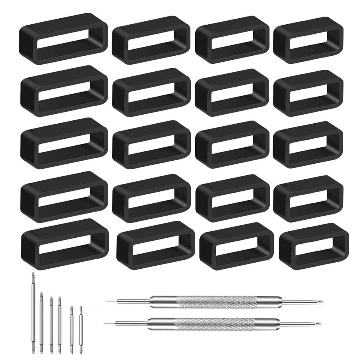 Allecto - Watchband Loop - 20 Stuks - Silicone - Zwart - Watchband Pins - Voor het vervangen van horlogebanden - Voor verschillende maten