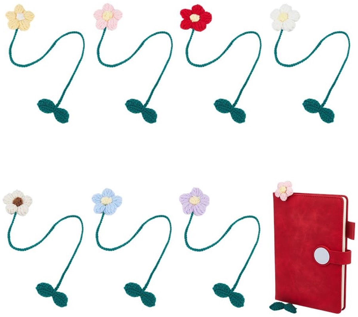 aladdien - Boekenlegger - Handgemaakte bloemen - Katoenen bladwijzers - 7 kleuren - Voor lezers en schrijvers - Creatief decoratief