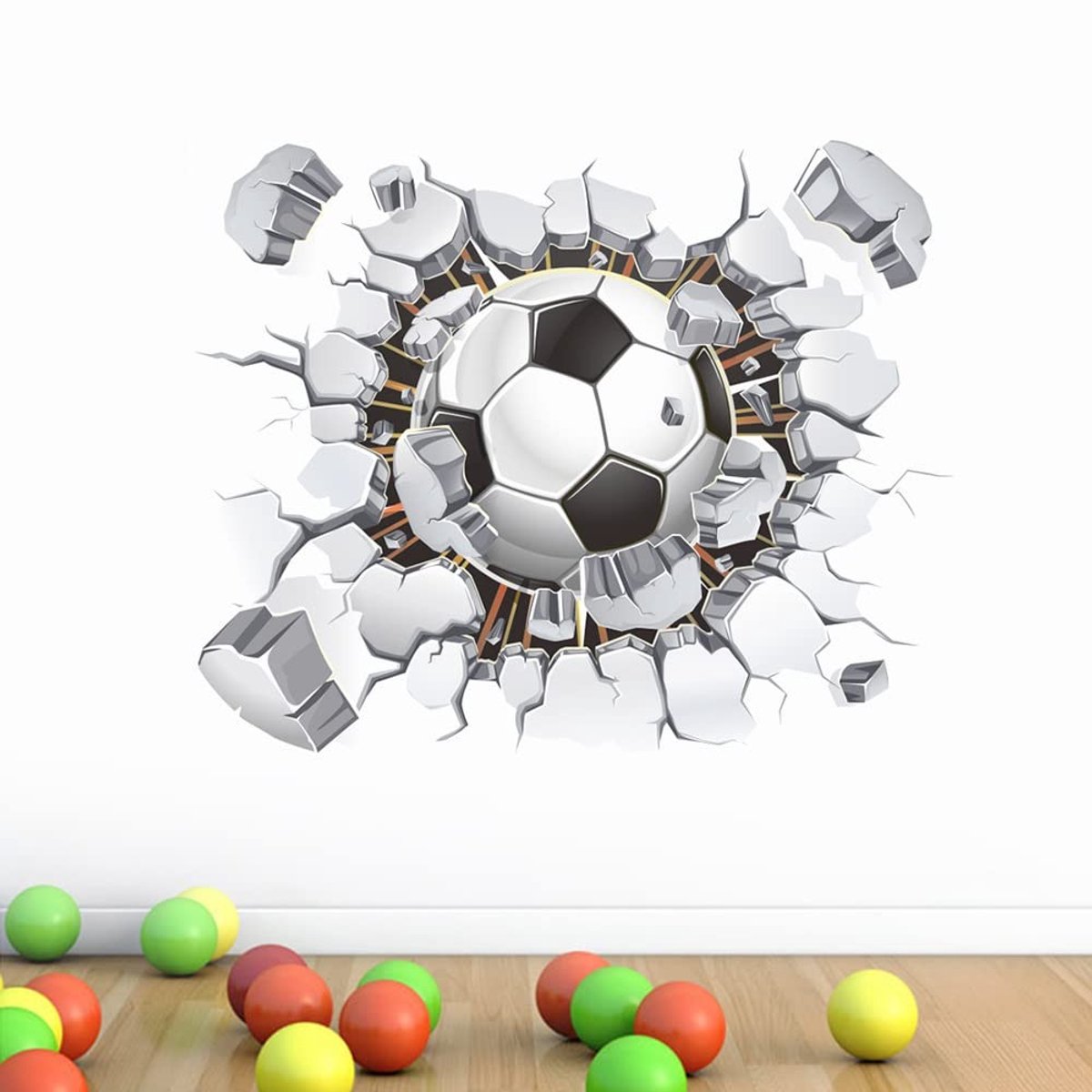 Allecto - 3D Voetbal Muursticker - Inspirerende Voetbal Decoratie - Natuurgetrouwe Muurschildering voor Kinderkamer - Kleurrijke Cartoon - Perfecte..