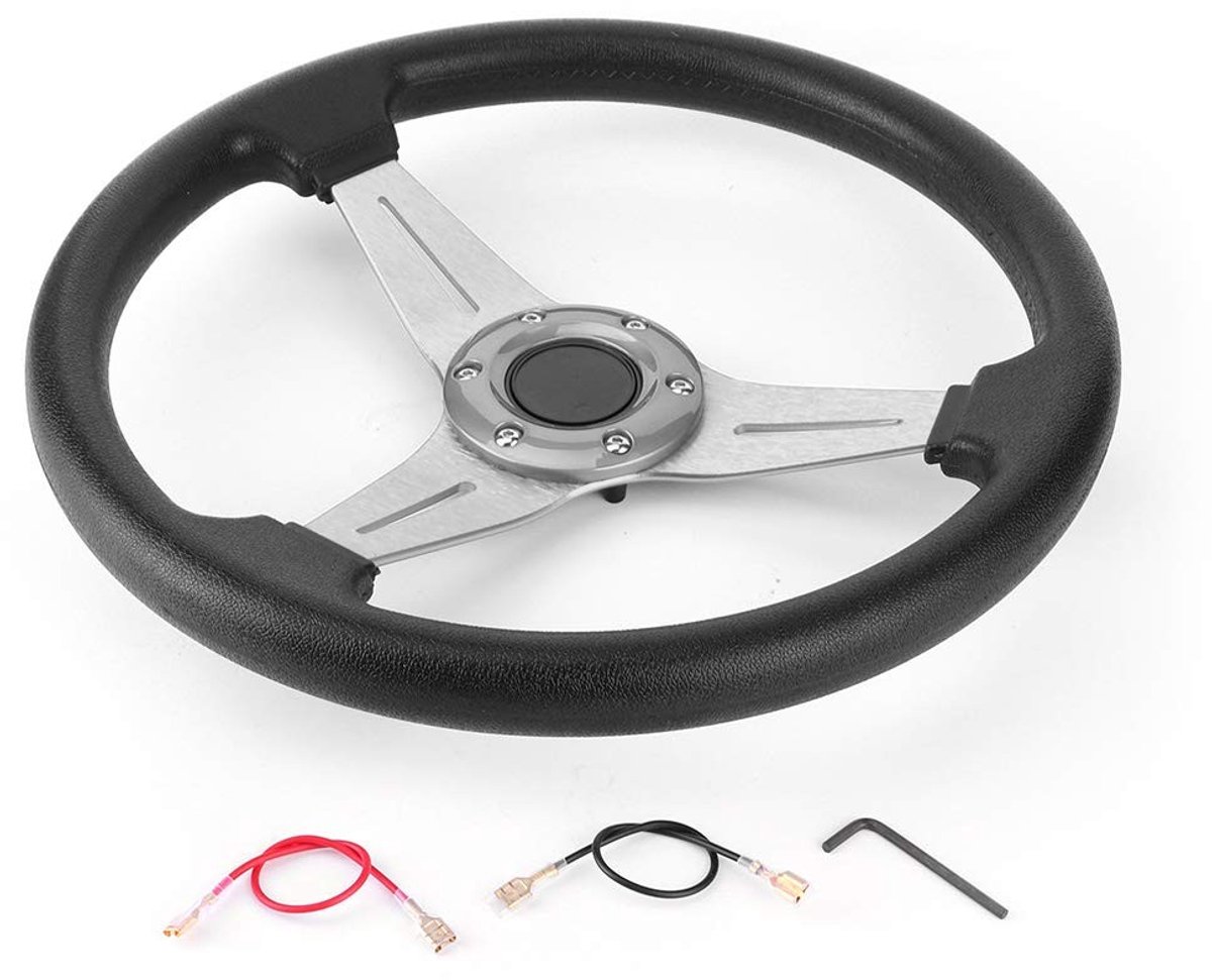 aladdien - Sportstuurwiel - Racing-stuurwiel - Comfortabele grip - Zilver - Autostuurwielvervanging - Slijtvast en duurzaam - Geschikt voor alle voe..