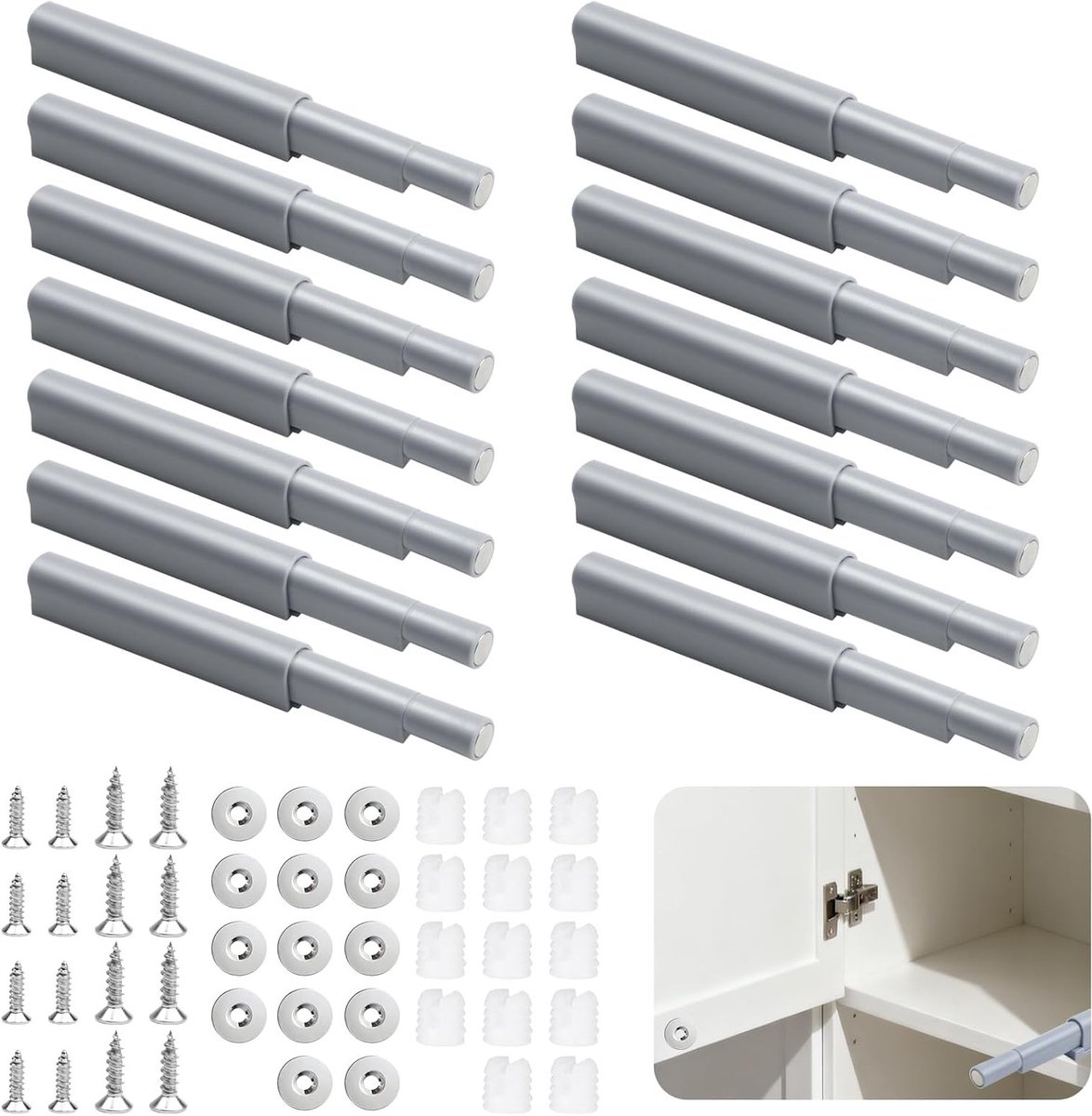 14 stuks magnetische drukdeuropeners voor kastdeuren, laden en boekenkasten, kunststof design