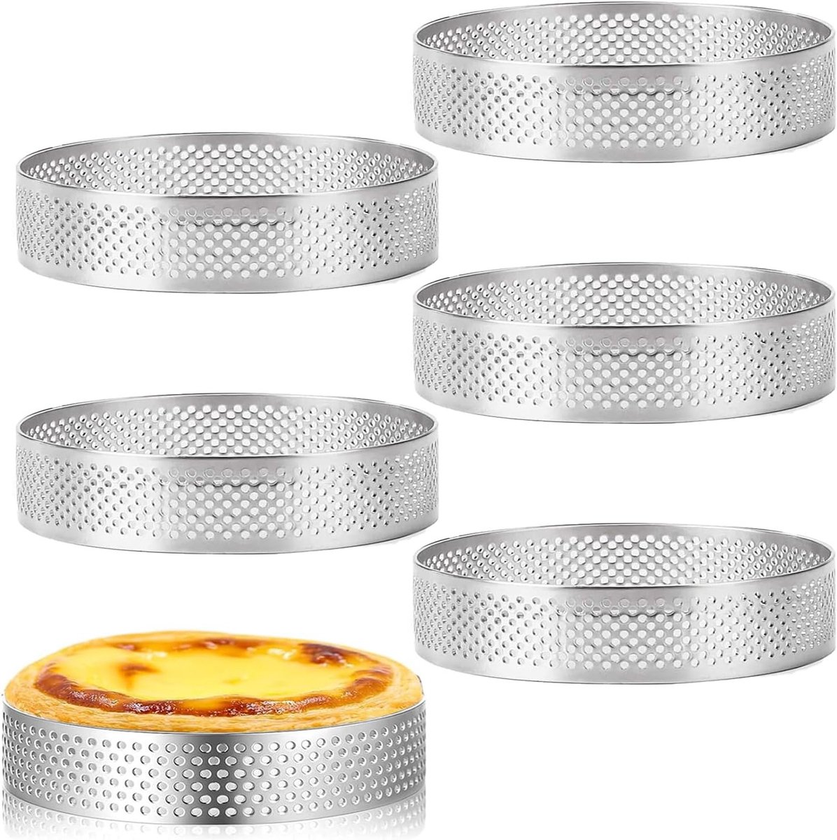 Set van 6 ronde cakevormen van roestvrij staal, 10 cm, ideaal voor mousses, desserts en bakken