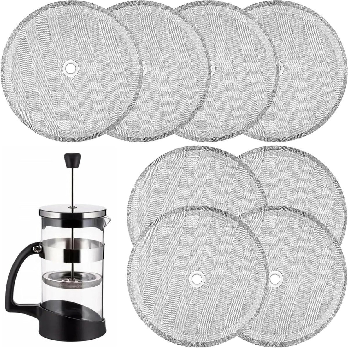 Vervangfilters voor Franse Pers - 8 Stuks, 10 cm Scherm voor Koffie, Thee en Sojamelk Bereiding