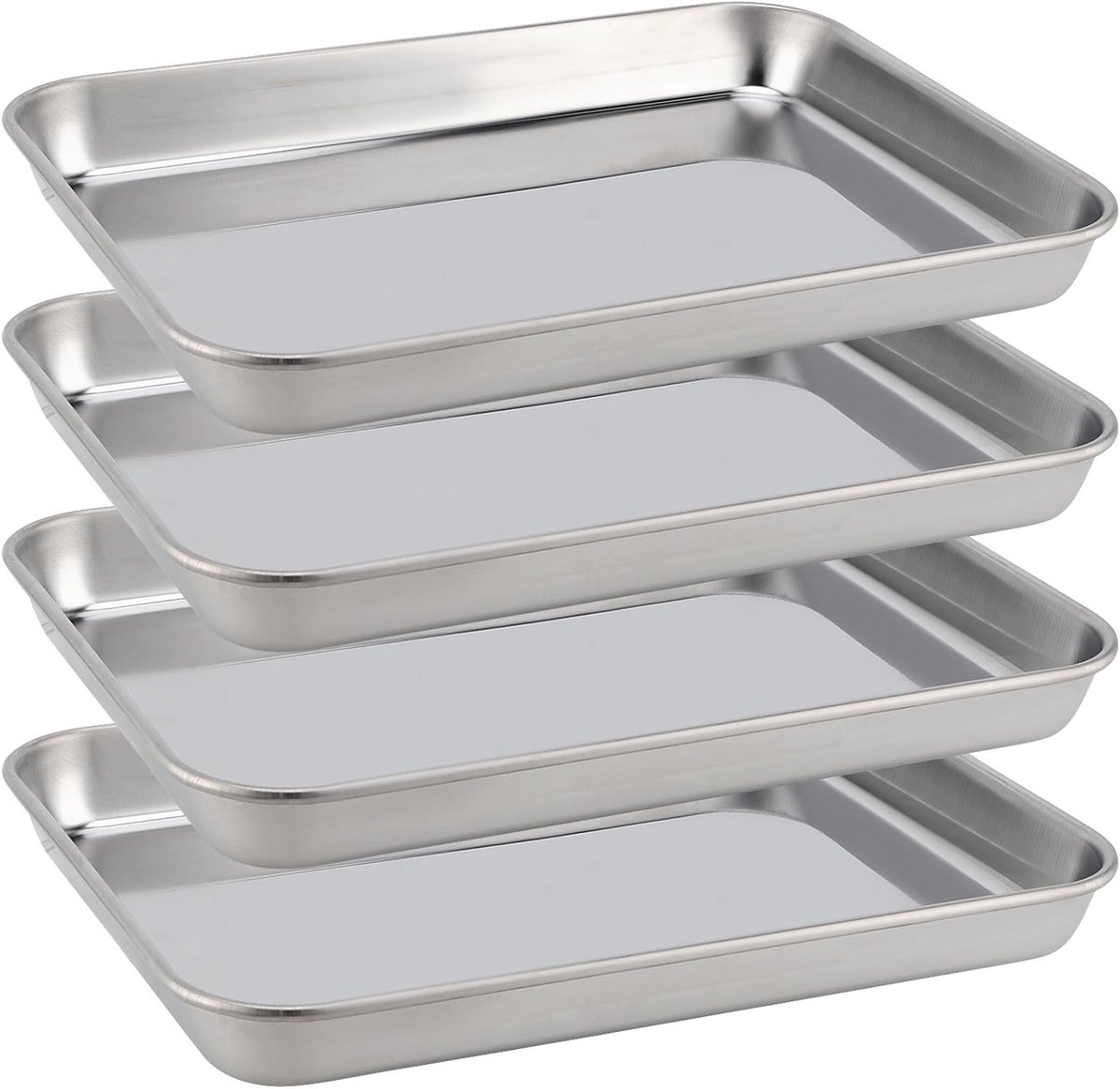 Set van 4 RVS Bakplaten Antiaanbak Rectangulaire Catering Baktray voor Oven Makkelijk Schoon te Maken 9.2 x 6.8 x 1 Inch Perfect voor Koekjes en Roosteren